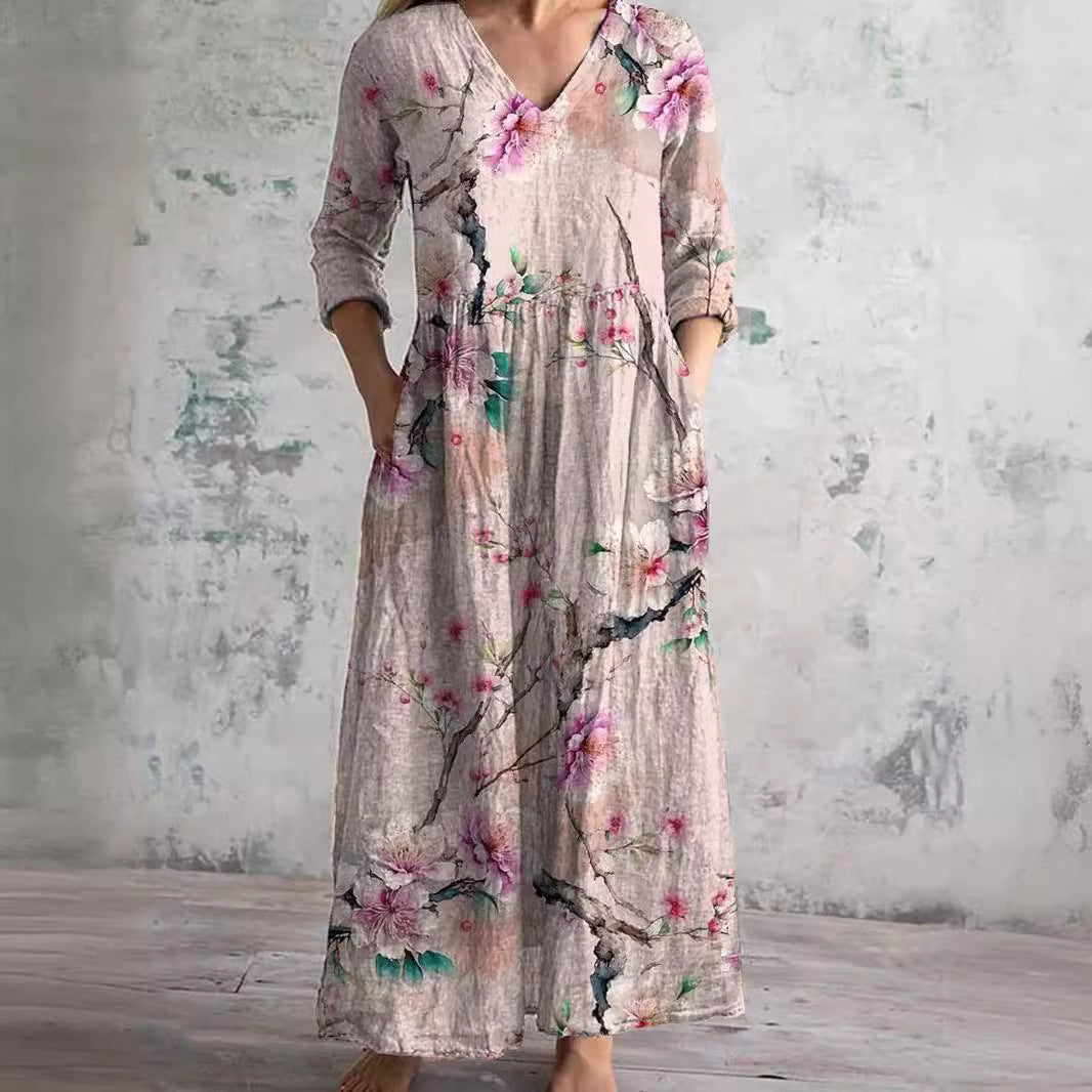 Ais | Rochie de vară din in și bumbac cu model floral