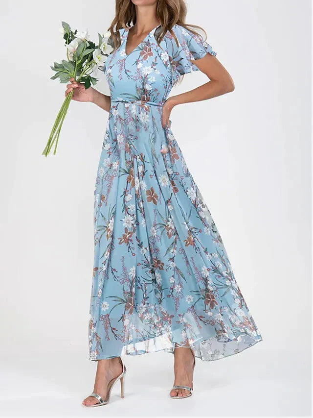 Sofia – Rochie de Damă Maxi cu Flori și Volane Elegante