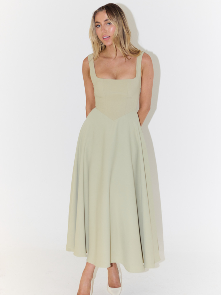 Fioren – Rochie Midi de Damă Elegantă cu Decolteu Pătrat
