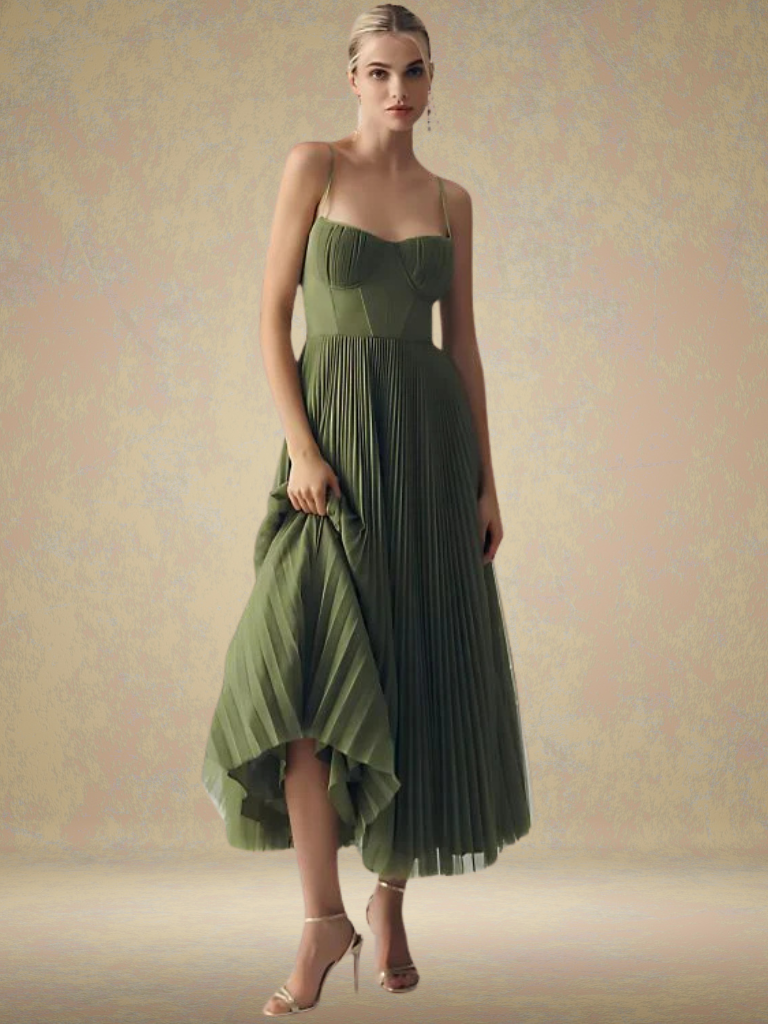 Jasira – Rochie de Damă Plisată Midi Elegantă Romantică