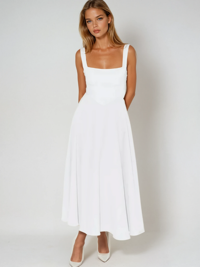 Trinity - Rochie Midi A-Line Elegantă fără Mâneci