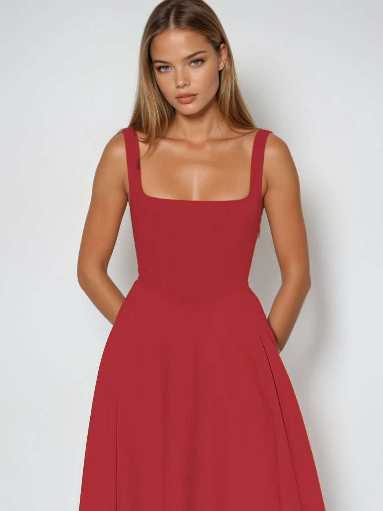 Trinity - Rochie Midi A-Line Elegantă fără Mâneci