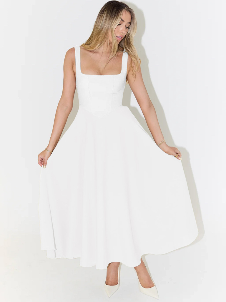 Fioren – Rochie Midi de Damă Elegantă cu Decolteu Pătrat