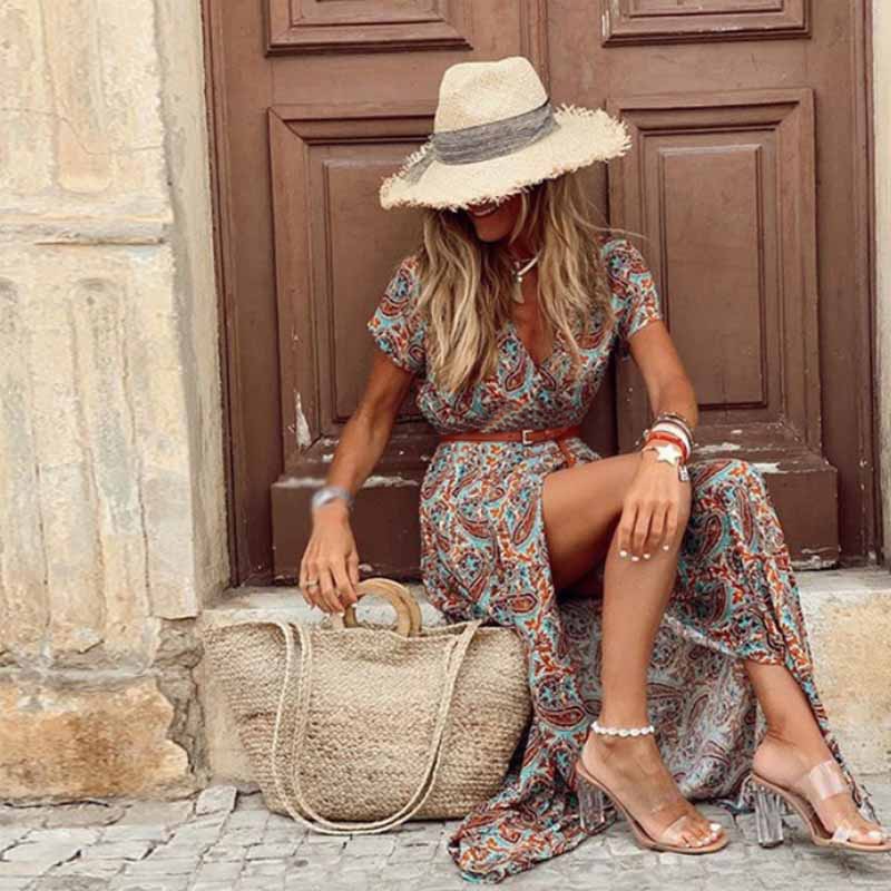 Marlene – Rochie Maxi Boho de Damă cu Model Paisley