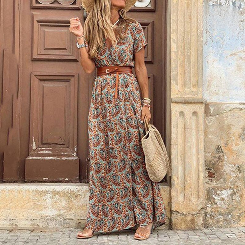 Marlene – Rochie Maxi Boho de Damă cu Model Paisley