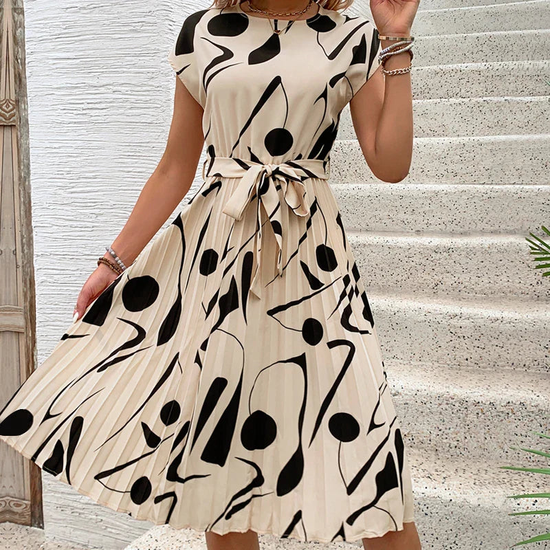 Allaine | Rochie midi elegantă plisată cu brâu în talie