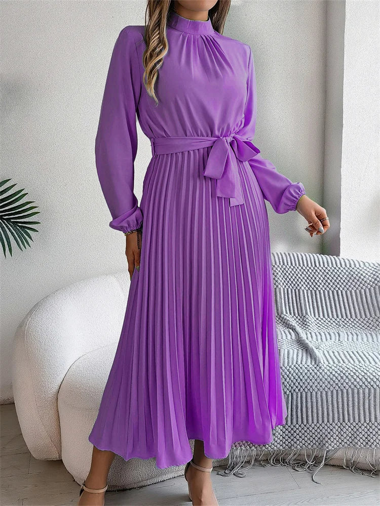Katrine – Rochie Lungă Elegantă Fustă Plisată Talie Înaltă, Confortabilă