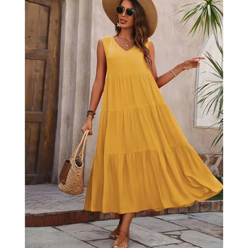 Elvira – Rochie de Damă Midi Elegantă Lejeră fără Mâneci