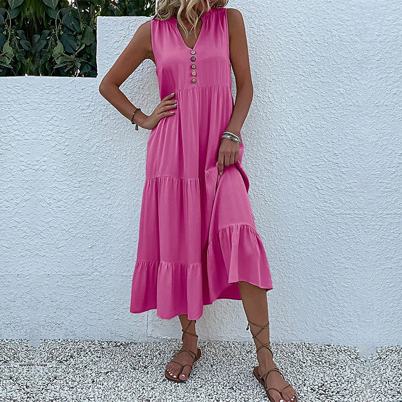 Alma – Rochie Maxi Damă Lejeră și Elegantă cu Decolteu în V