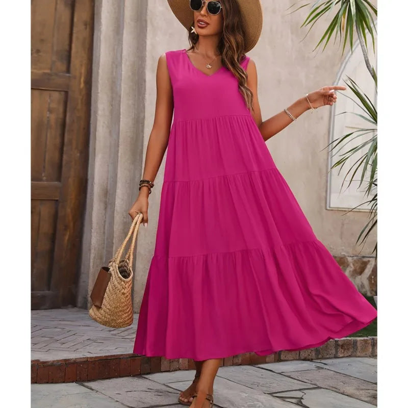 Elvira – Rochie de Damă Midi Elegantă Lejeră fără Mâneci