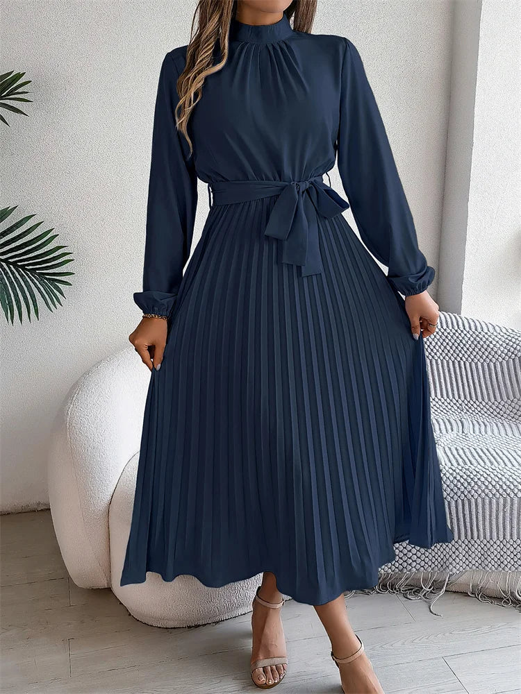 Katrine – Rochie Lungă Elegantă Fustă Plisată Talie Înaltă, Confortabilă