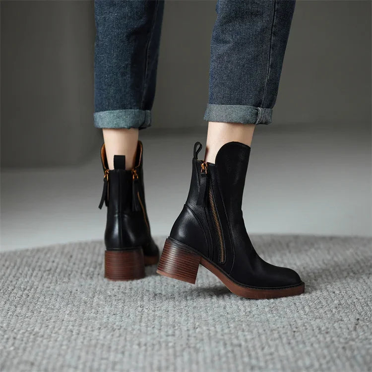 Serene – Botine Damă Elegante din Piele PU cu Toc Blocat