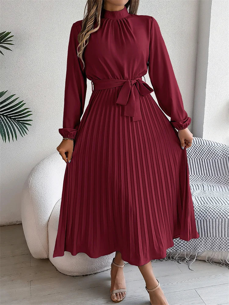 Katrine – Rochie Lungă Elegantă Fustă Plisată Talie Înaltă, Confortabilă