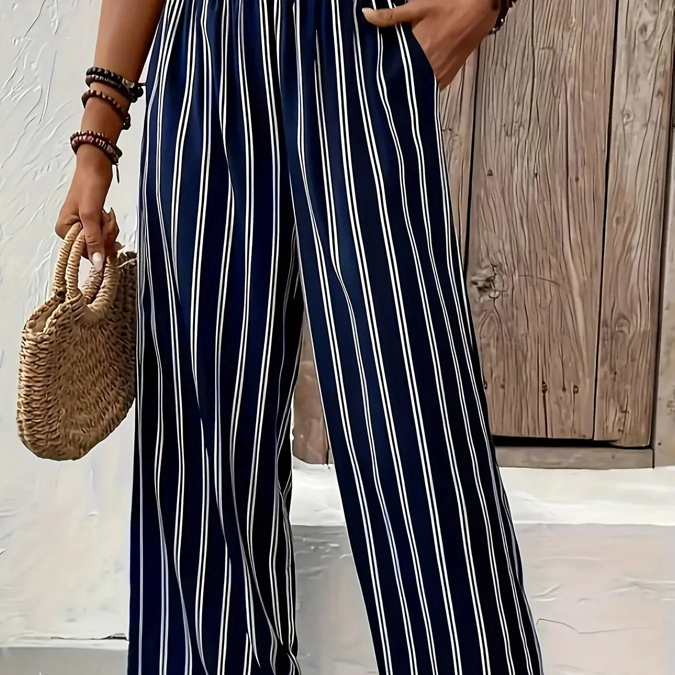 Abby | Pantaloni Eleganți cu Dungi și Croi Larg