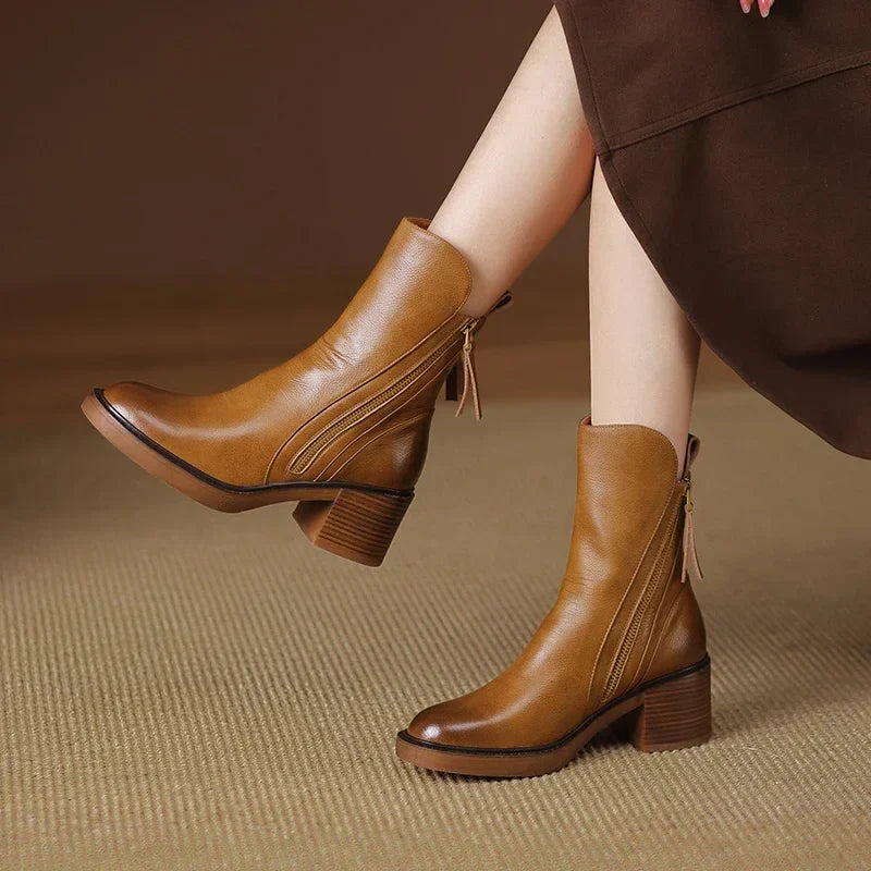 Serene – Botine Damă Elegante din Piele PU cu Toc Blocat