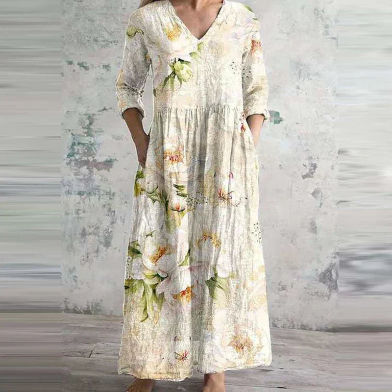 Ais | Rochie de vară din in și bumbac cu model floral