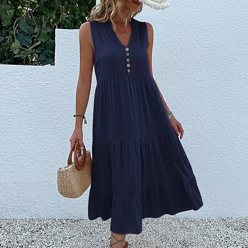 Alma – Rochie Maxi Damă Lejeră și Elegantă cu Decolteu în V