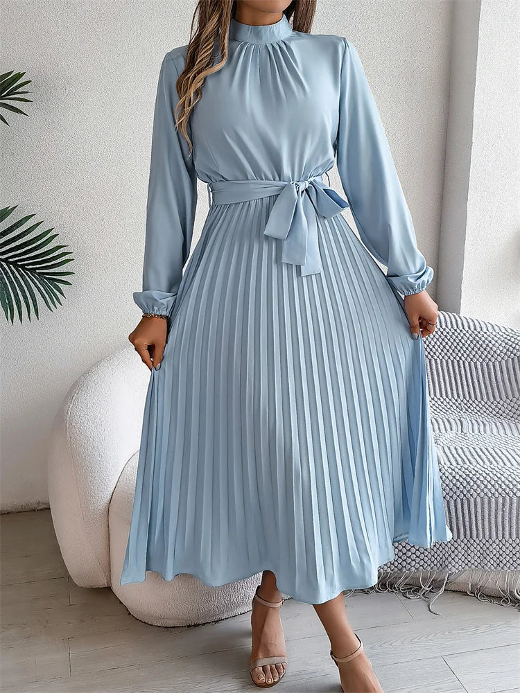 Katrine – Rochie Lungă Elegantă Fustă Plisată Talie Înaltă, Confortabilă