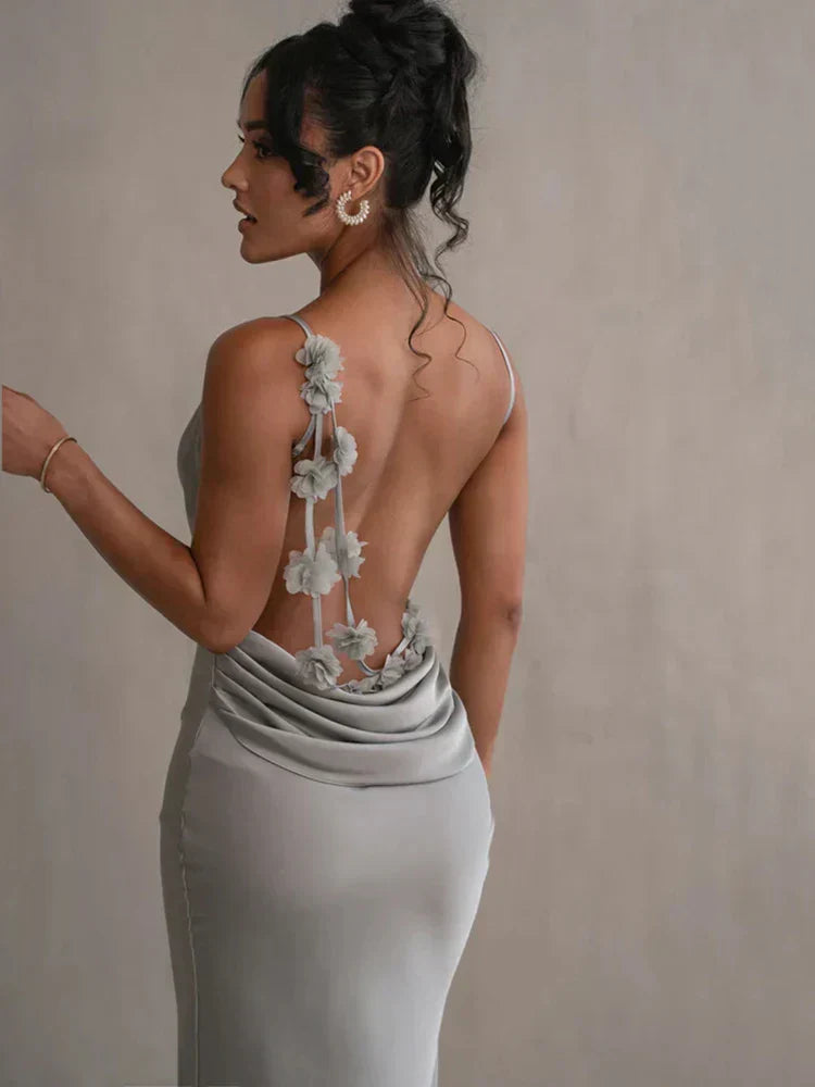 Romina – Rochie Maxi Florală Eleganta Fără Spate