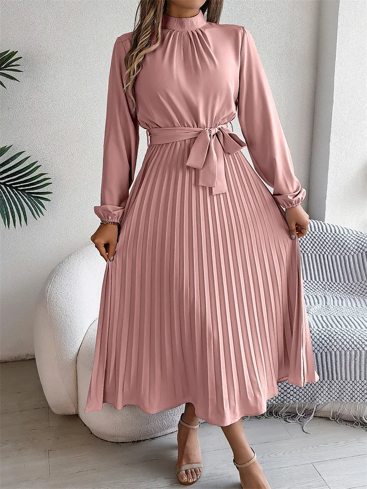 Katrine – Rochie Lungă Elegantă Fustă Plisată Talie Înaltă, Confortabilă