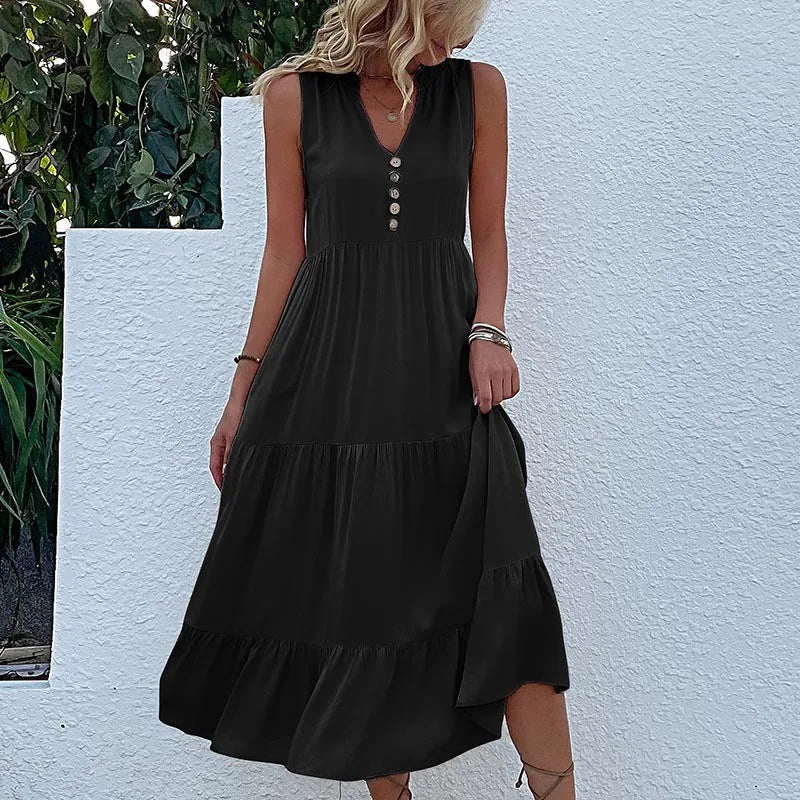Alma – Rochie Maxi Damă Lejeră și Elegantă cu Decolteu în V