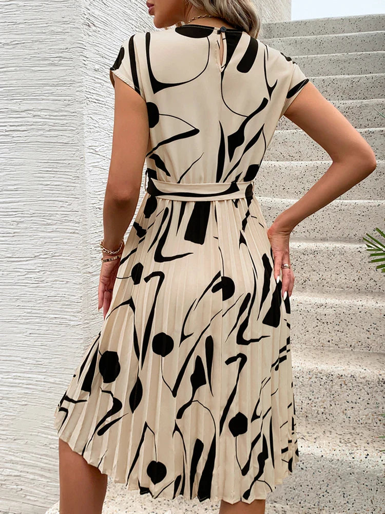 Allaine | Rochie midi elegantă plisată cu brâu în talie