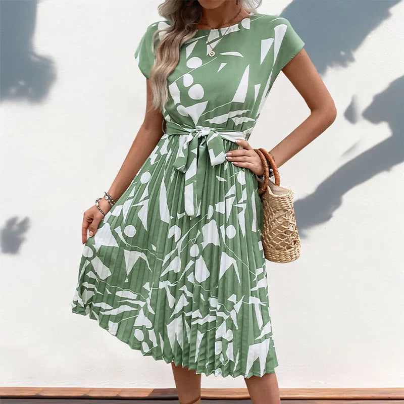 Allaine | Rochie midi elegantă plisată cu brâu în talie