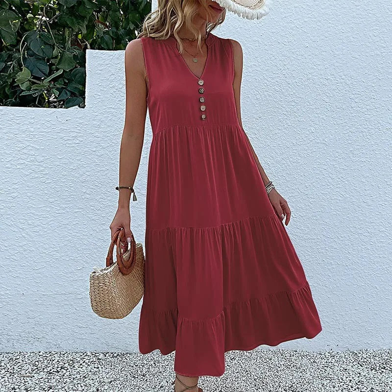 Alma – Rochie Maxi Damă Lejeră și Elegantă cu Decolteu în V