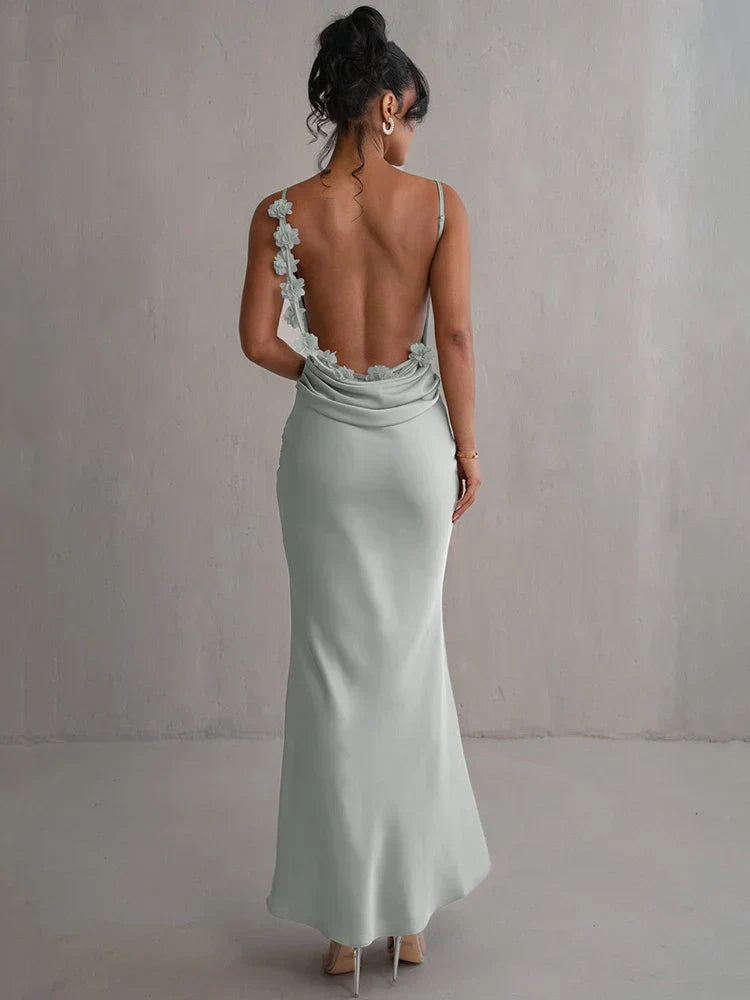Romina – Rochie Maxi Florală Eleganta Fără Spate