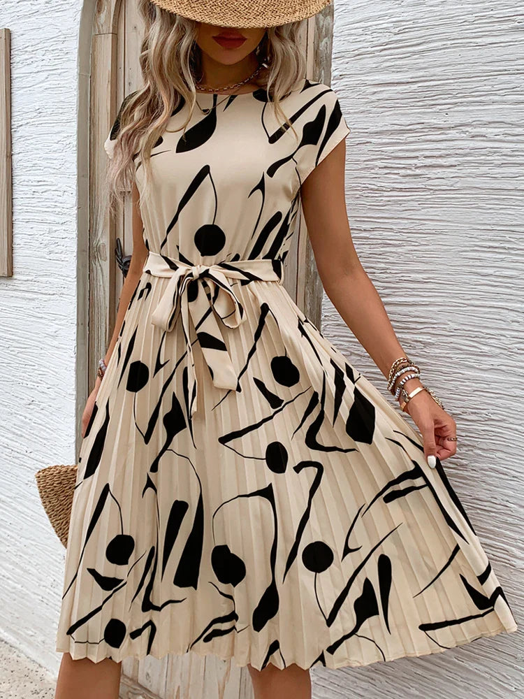 Allaine | Rochie midi elegantă plisată cu brâu în talie