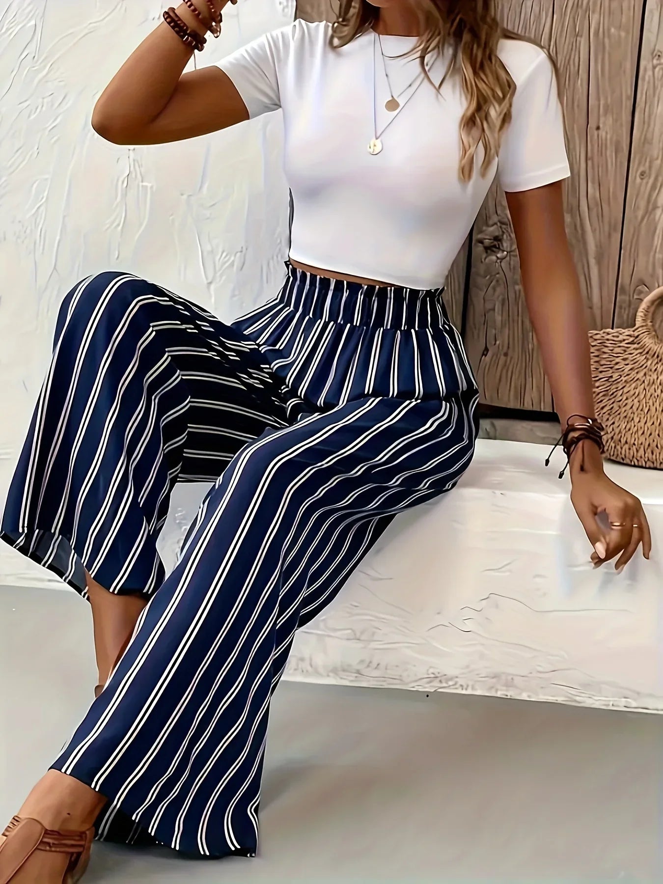 Abby | Pantaloni Eleganți cu Dungi și Croi Larg