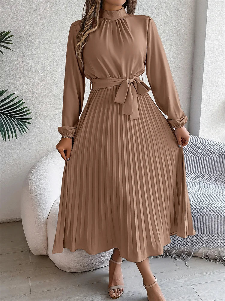 Katrine – Rochie Lungă Elegantă Fustă Plisată Talie Înaltă, Confortabilă