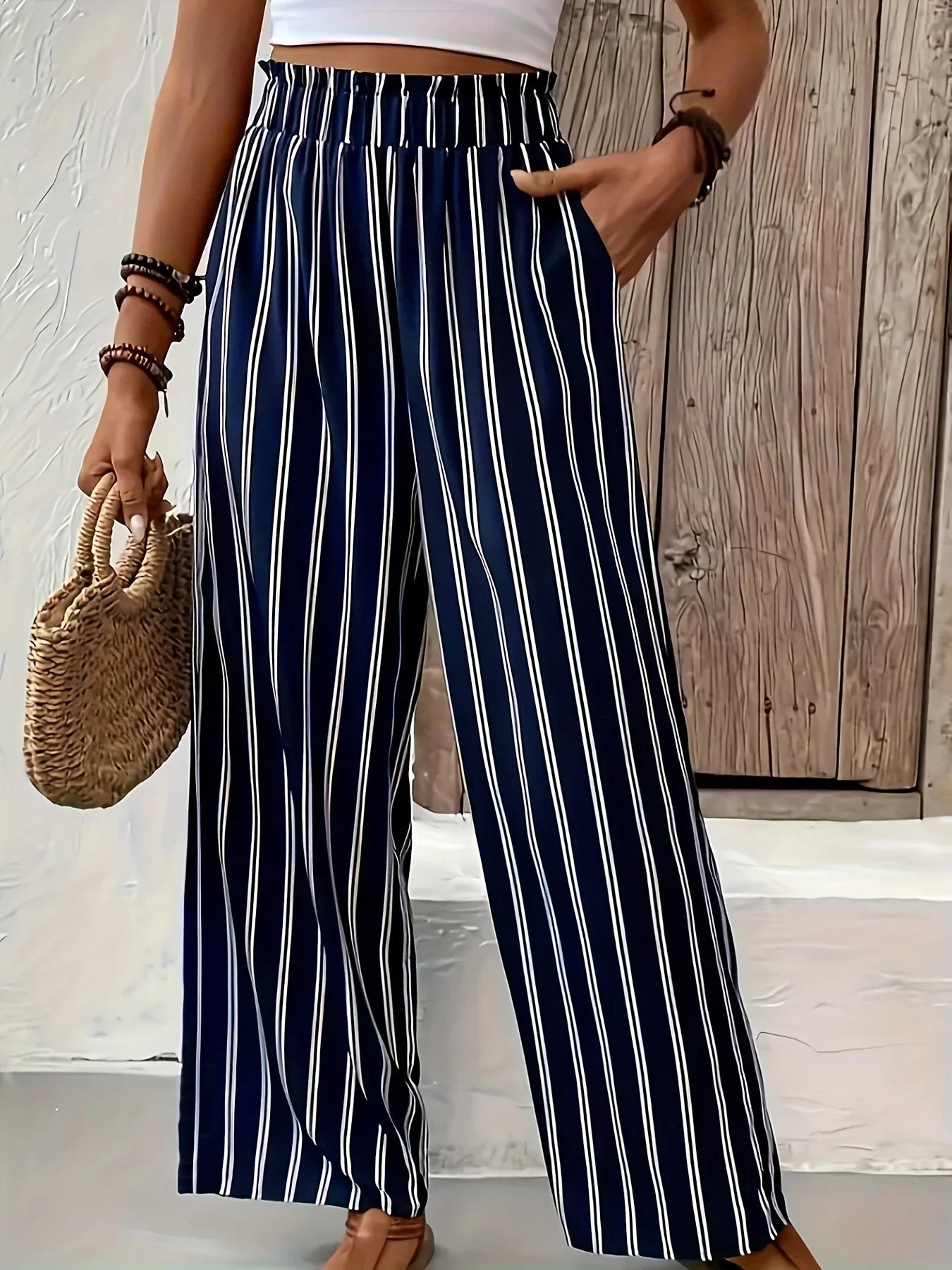Abby | Pantaloni Eleganți cu Dungi și Croi Larg