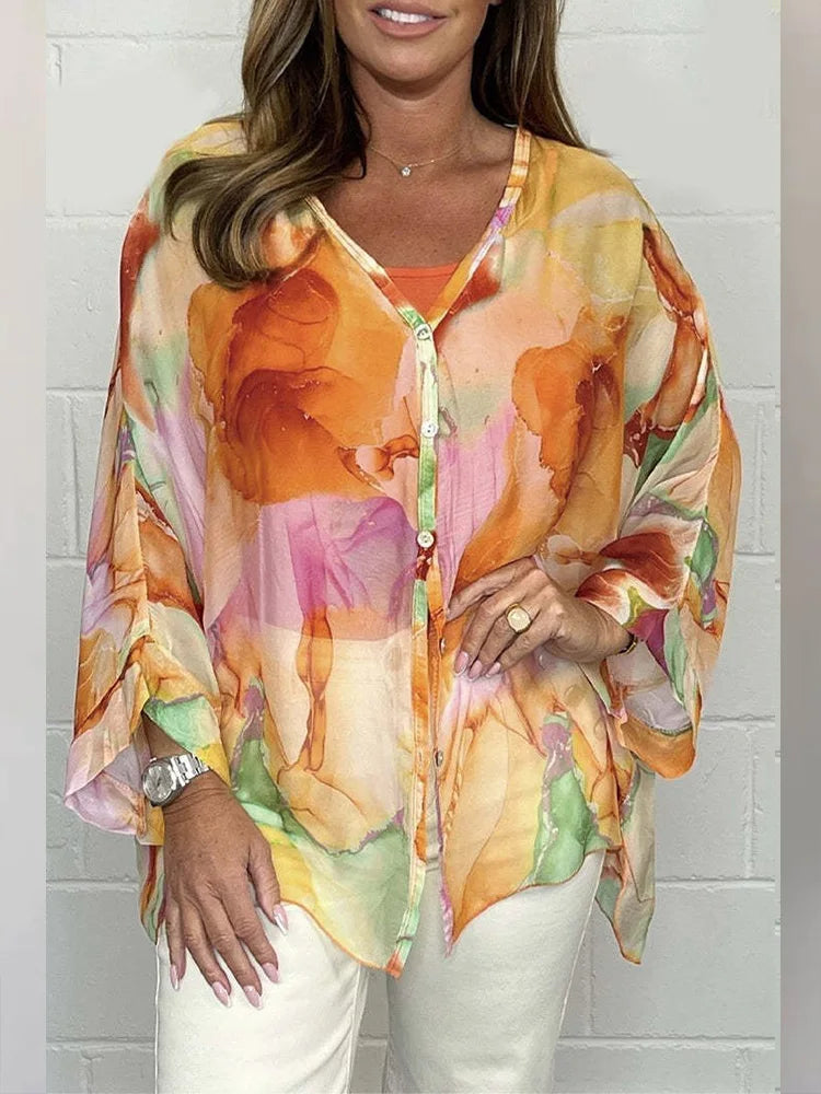 Steph | Bluză elegantă oversized cu imprimeu acquerel