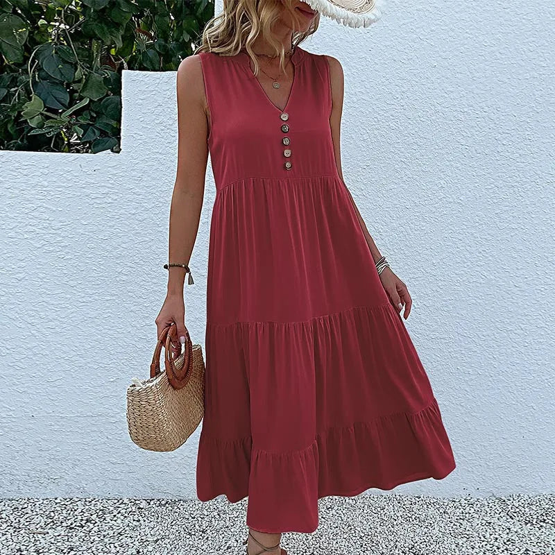 Alma – Rochie Maxi Damă Lejeră și Elegantă cu Decolteu în V