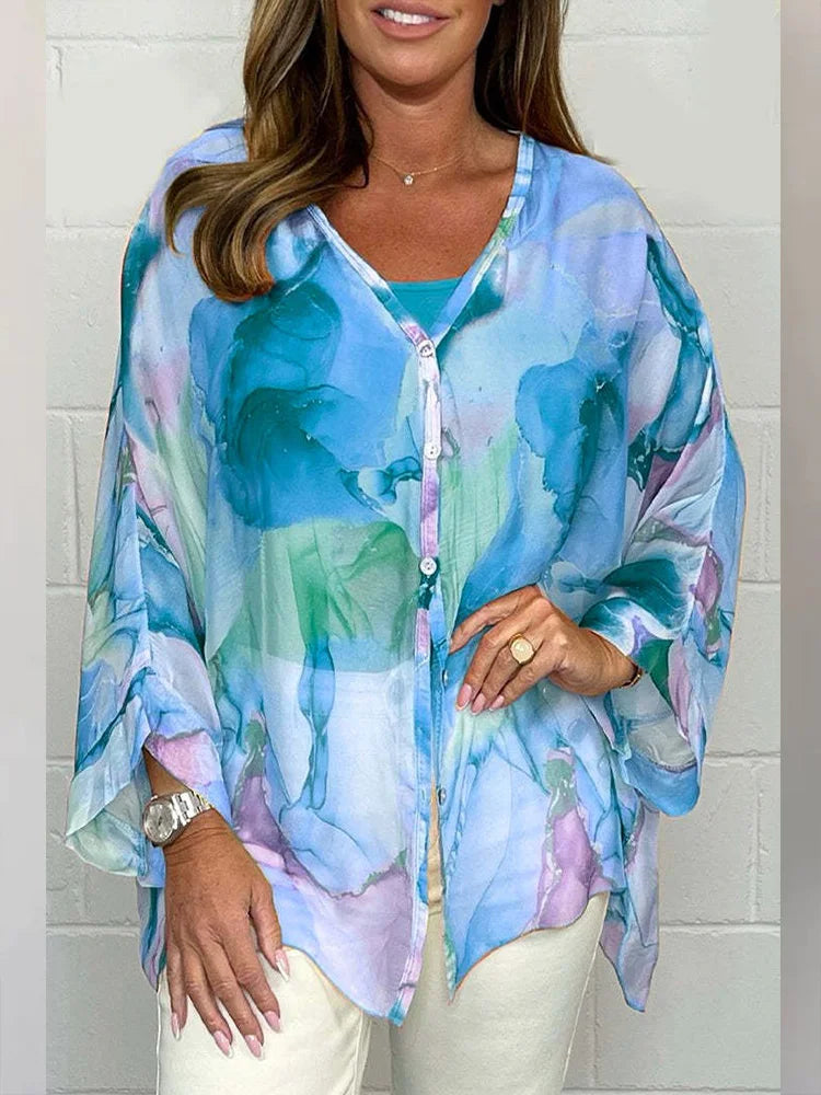 Steph | Bluză elegantă oversized cu imprimeu acquerel