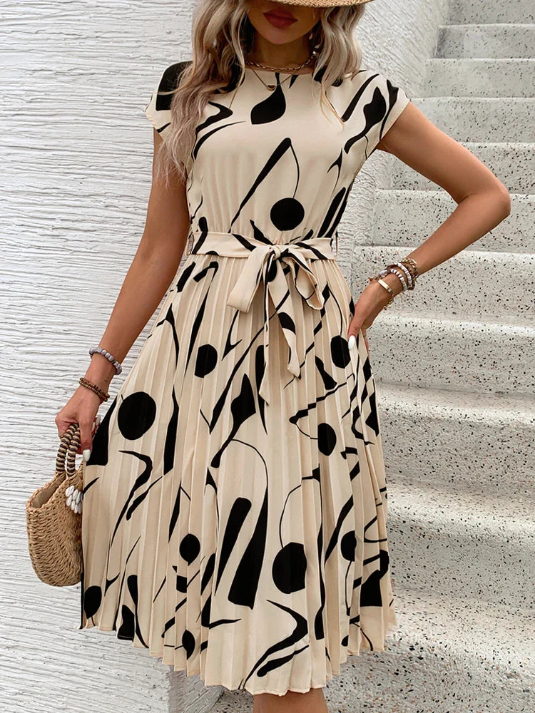 Allaine | Rochie midi elegantă plisată cu brâu în talie