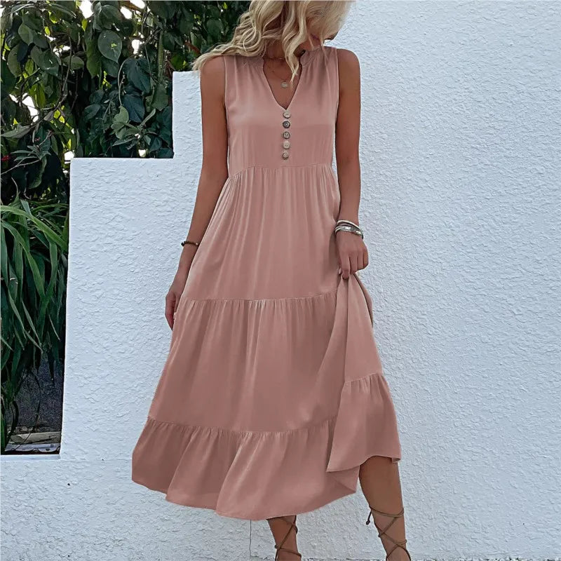 Alma – Rochie Maxi Damă Lejeră și Elegantă cu Decolteu în V
