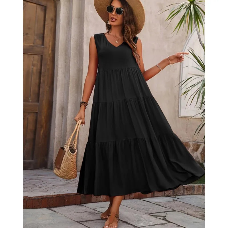 Elvira – Rochie de Damă Midi Elegantă Lejeră fără Mâneci