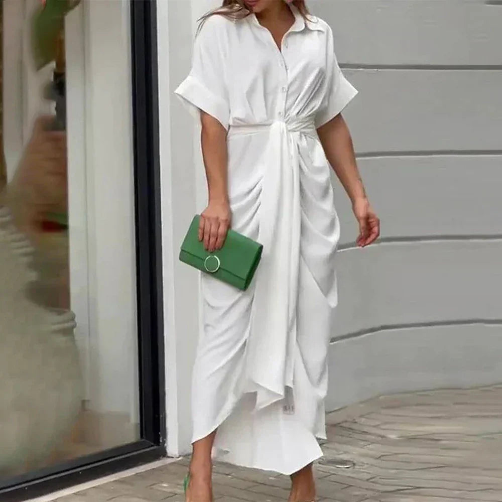Zeina – Rochie de Damă Clasică de Vară cu Nasturi și Curea