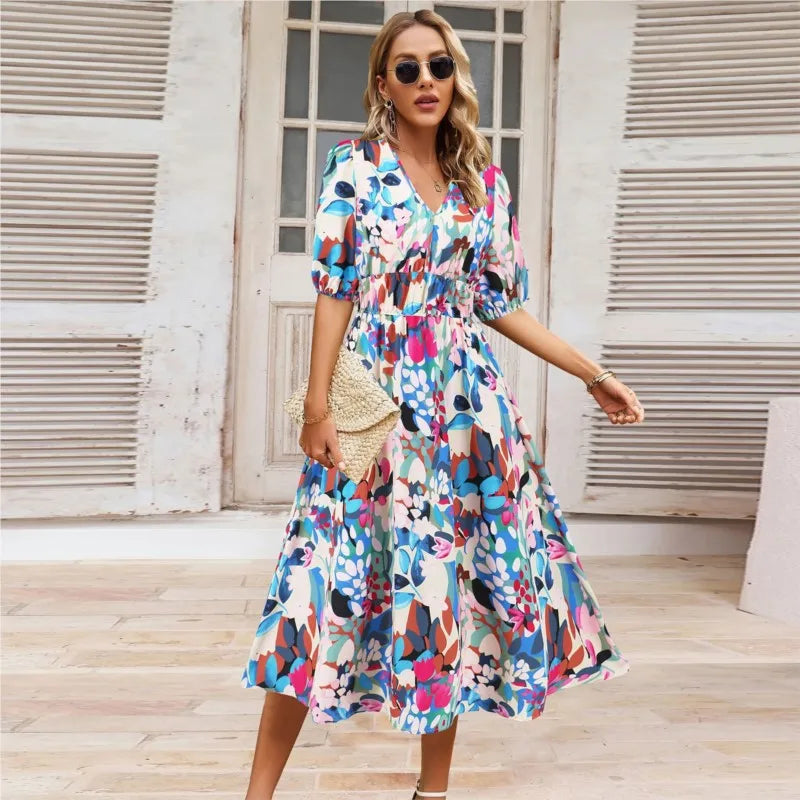 Kristien – Rochie Midi Elegantă de Damă cu Decolteu în V Verde