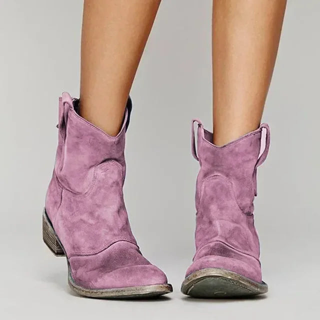 Phoebe – Bocanci de Damă Cowboy Ankle Vintage cu Toc Bloc