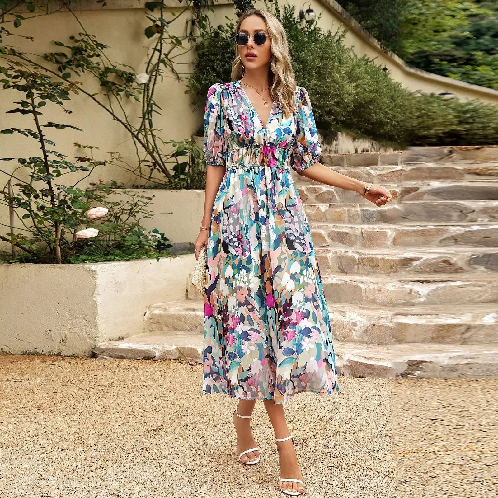 Ezme | Rochie midi captivantă cu imprimeu vesel