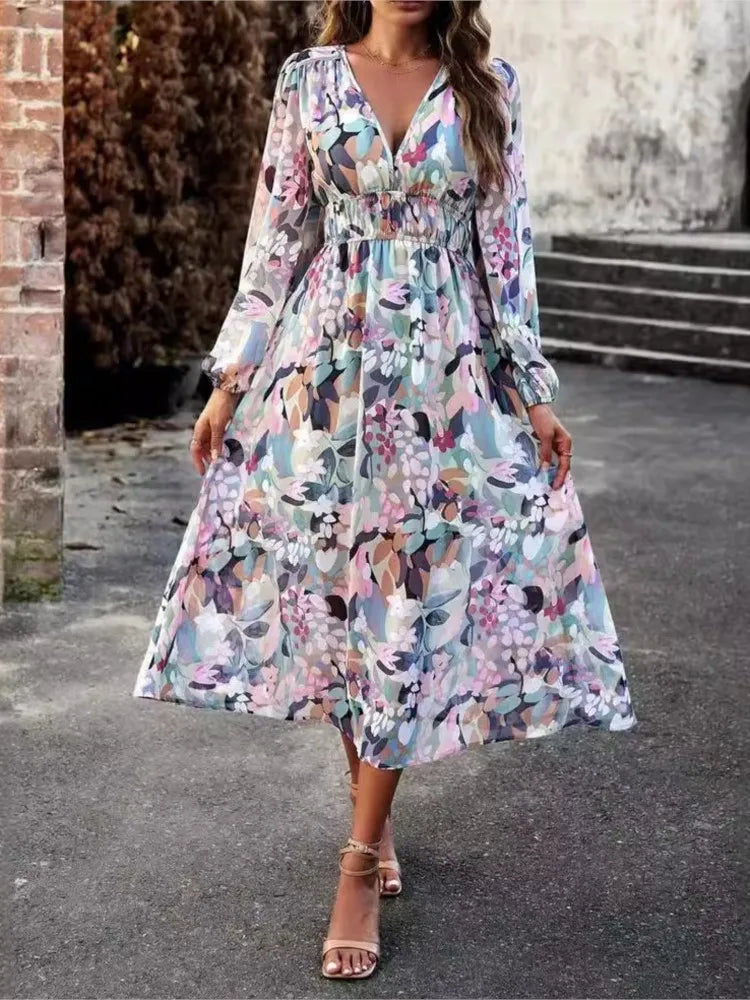 Marike – Rochie de Damă Midi Elegantă cu Imprimeu Abstract