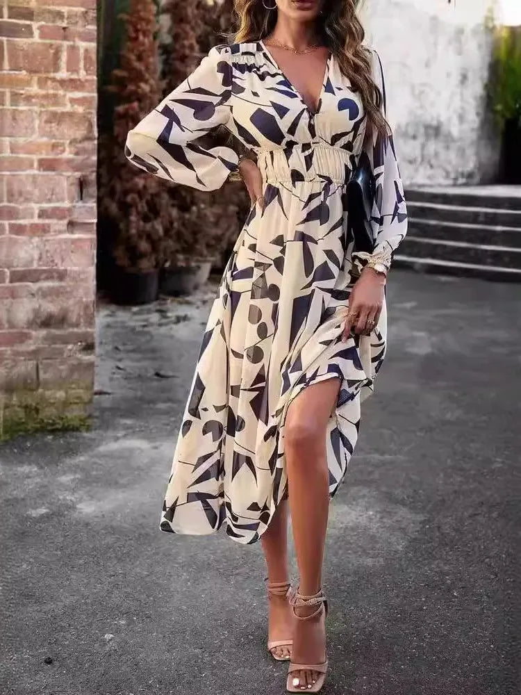 Marike – Rochie de Damă Midi Elegantă cu Imprimeu Abstract