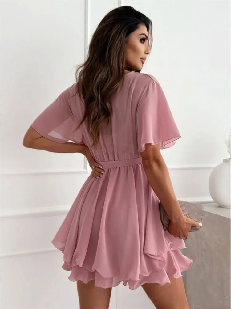 Rhea – Rochie de Damă Tip Wrap cu Volane din Chiffon Elegantă de Vară