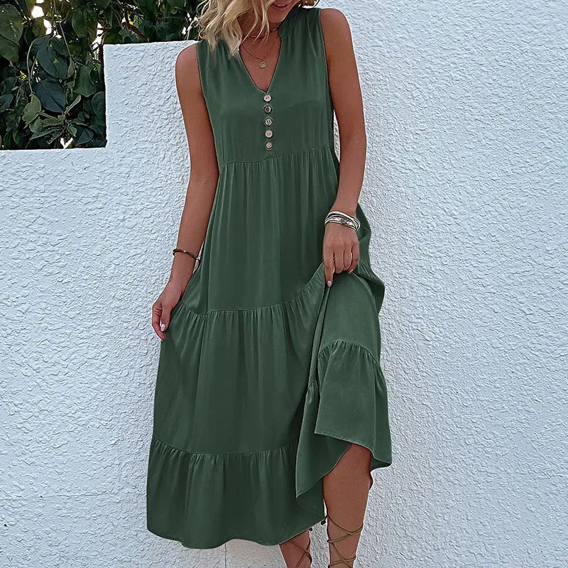 Alma – Rochie Maxi Damă Lejeră și Elegantă cu Decolteu în V