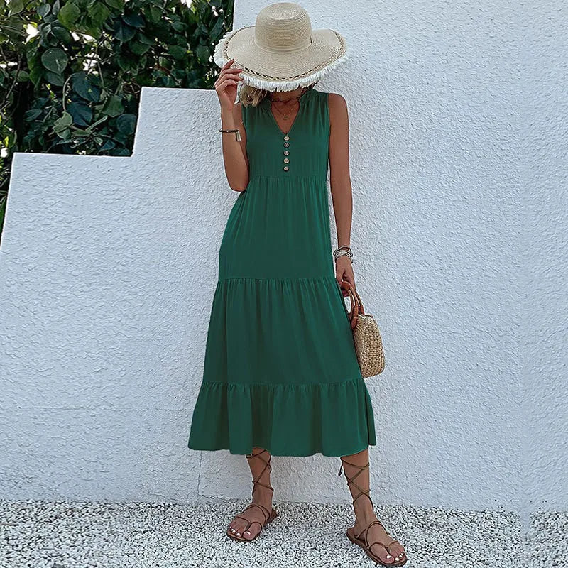 Alma – Rochie Maxi Damă Lejeră și Elegantă cu Decolteu în V