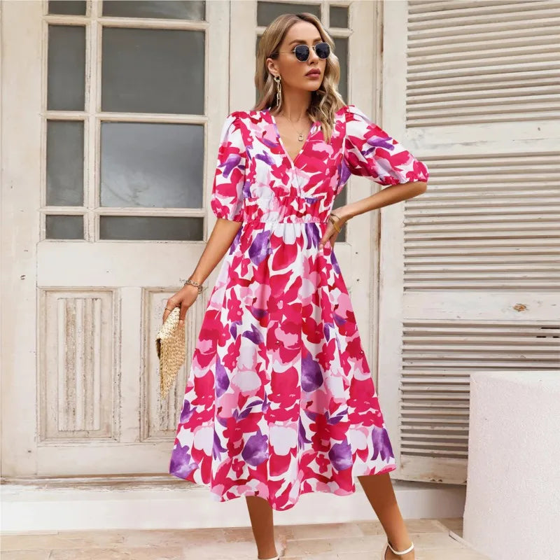 Kristien – Rochie Midi Elegantă de Damă cu Decolteu în V Verde