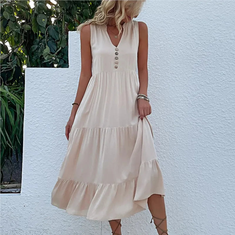 Alma – Rochie Maxi Damă Lejeră și Elegantă cu Decolteu în V